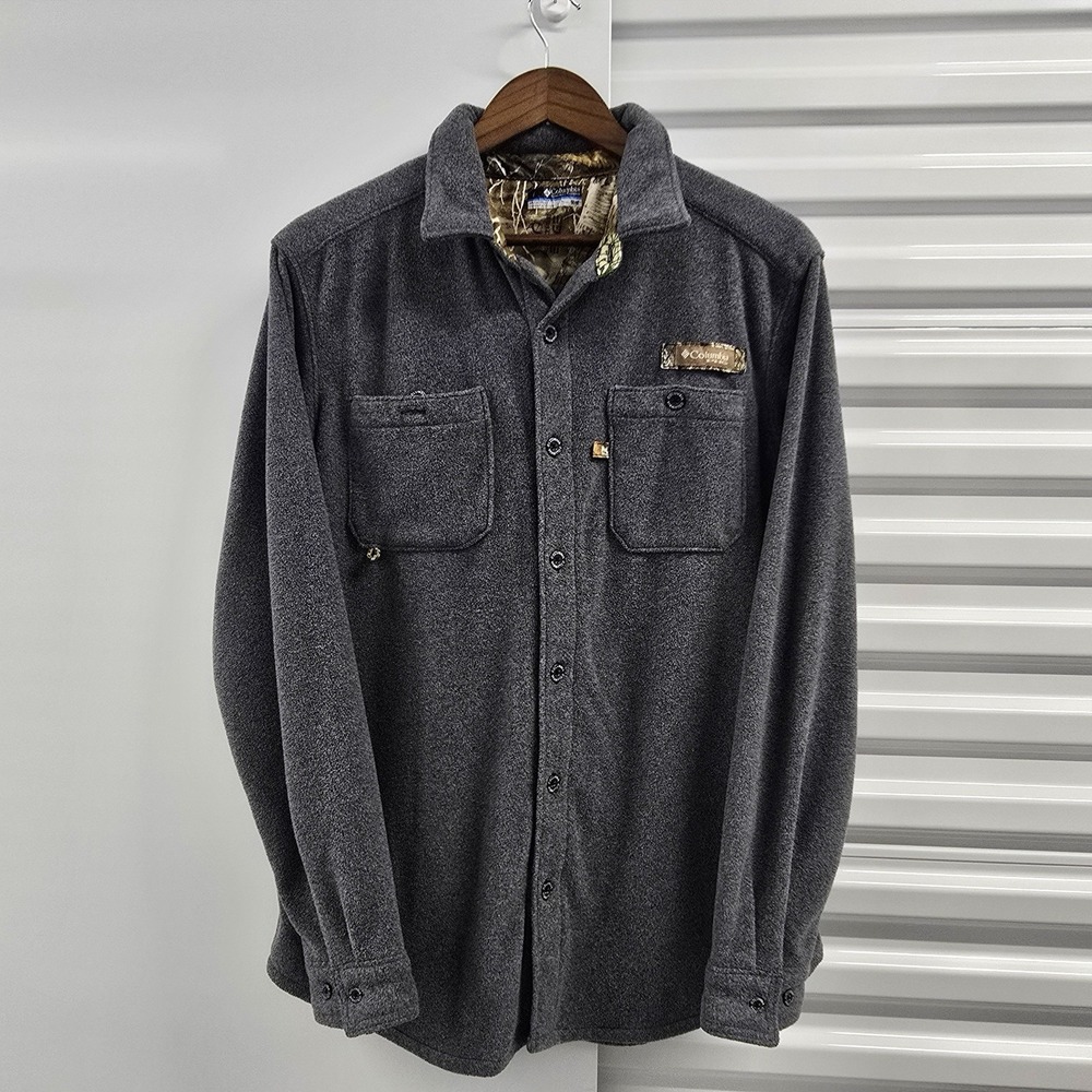 Columbia PHG Fleece Button Up Shirt Gray Camo Hunting Mens Medium